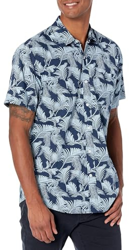 Amazon Essentials Camisa de Corte Ceñido con Mangas Cortas, Botones y Estampado Hombre