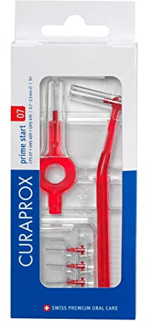 Curaprox CPS 07 Prime Start Interdentalbürstenset/Starterset mit 5 Bürsten |2 verschiedene Halter/Rot | 0,7 mm Durchmesser |2,5 mm Wirksamkeit/Hergestellt in der Schweiz