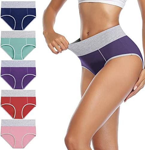 YaShaer Ladies High Waist Knickers Women Cotton Briefs Underwear Full Back Coverage Panties Plus Size Multipack