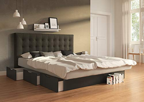 SuMa - komplettes Wasserbett 200x210 dual Schubkastenbett mit 6 Fächern schwarz und Kopfteil Nuevo, Farbe anthrazit 200x210 cm