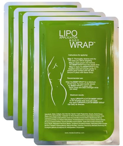 Lipo Applicator Kroppsinpackning Ultimate Uppstramande - Grönt Te, Guarana & Seaweed Wraps | Anticellulitlindningar För Att Dra Åt Och Konturera Mage, Midja, Ben, Armar Och Mage - 4 Plåsters