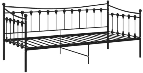 vidaXL Schlafsofa Bettgestell Tagesbett Metallbett Bettsofa Einzelbett Bett Gästebett Sofabett Sofa Couch Jugendbett Schwarz Metall 90x200cm