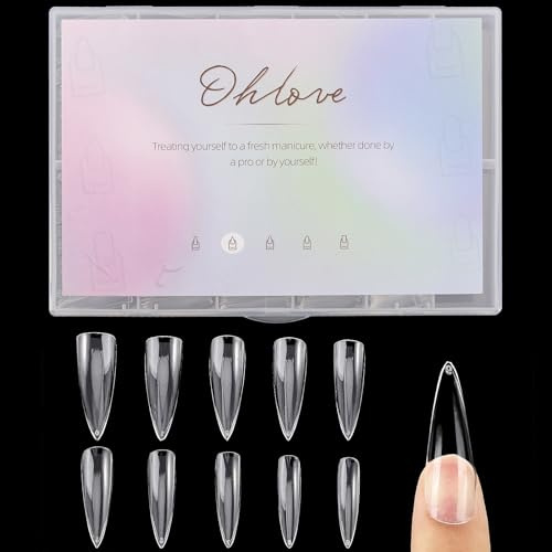 Stiletto klare Nagelspitzen, 500 Stück, volle Abdeckung, Acryl-Nägel mit Etui für Nagelstudios