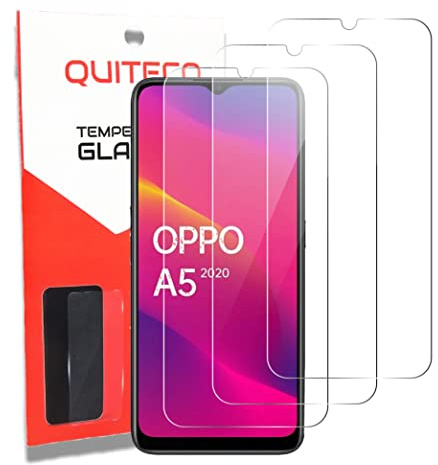 QUITECO Vetro Temperato per Oppo A5 2020 / Oppo A9 2020 [3 Pezzi] Vetrino Protettivo Pellicola Protezione Schermo