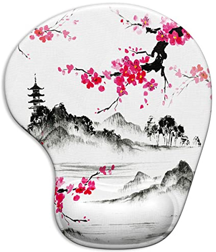 ITNRSIIET Tappetino per Mouse con Comodo GEL Supporto per Il Polso,Gaming Tappetino Mouse Ergonomico, base antiscivolo in PU, per Computer e Laptop, sakura