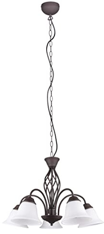 Trio Leuchten Pendelleuchte Rustica 101000524, Metall rostfarbig, Glas weiß matt, exklusiv 5x E14