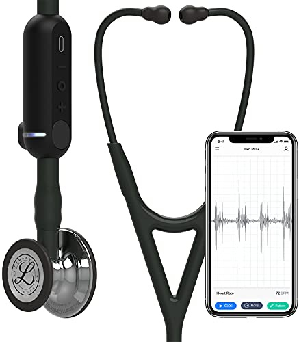 Littmann CORE Digital Stethoskop, 8869, Schlauch Schwarz | Hochglanz-Bruststück. Bis zu 40-fache Verstärkung und aktive Geräuschunterdrückung. Für Ärzte und Medizinstudenten