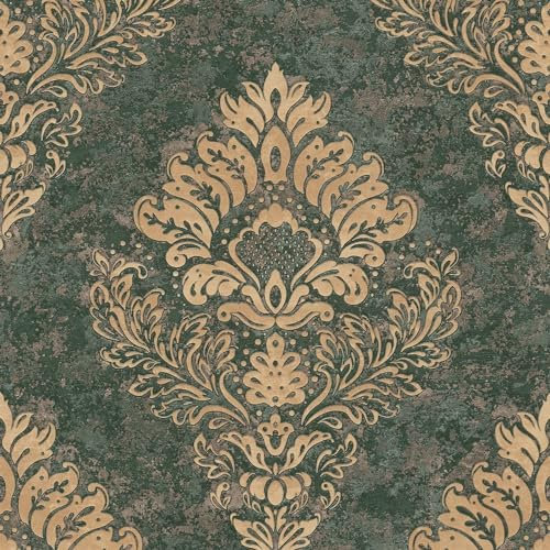 Barock Tapete Profhome 379011-GU Vliestapete leicht strukturiert mit Ornamenten matt grün gold 5,33 m2