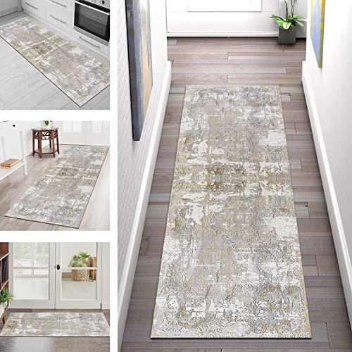 Teppich Läufer Lang Flur Küche Grau rutschfest Waschbar Küchenläufer Modern Teppichmatten 70X200CM Polyester Korridor Teppichläufer Flur Wohnzimmer Schlafzimmer Schmutzfangmatte Breite 40cm – 120cm