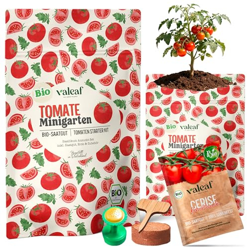 valeaf BIO Tomaten Starter Set - Anzuchtset mit Kirschtomaten Samen, ideal als Geschenk für Hobbygärtner