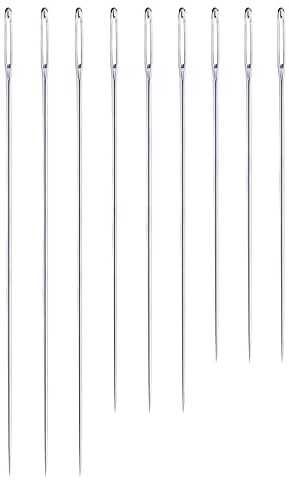 Qiuyan 9pcs Long Sewing Needles 3 Sizes Stitching Needles 4.9/5.9/6.9 Big Eye Hand Sewing Needles for Home Upholstery Webbing Carpet Leather Canvas Repair Stitching and Crafting Projects