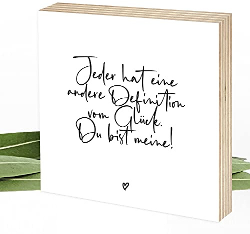Wunderpixel® Holzbild Meine Definition von Glück: du - Liebeserklärung - 15x15x2cm zum Hinstellen Aufhängen, Spruch - schwarz-weißes Holz-Schild Wand-Bild Aufsteller Geschenk Aufmerksamkeit