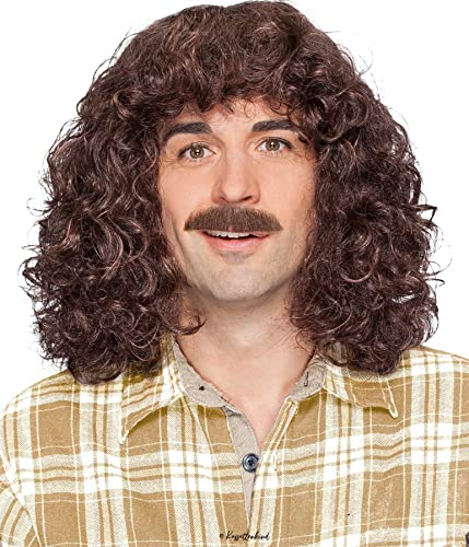 Perücke Herren gelockt mit Bart - Locken Frisur Herrenperücke in Braun - 80er & 90er Jahre Mottoparty Kostüm Outfit Accessoires