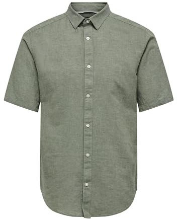 ONLY & SONS kortärmad skjorta linne för män, träsk, XXL