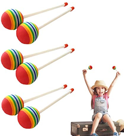 Firulab Regenbogen-Trommelstöcke | 6 Stück Drumsticks in Lollipop-Form für Kinder,Soft Drum Sticks Set Glockenspiel Sticks Xylophone Schlägel für Anfänger