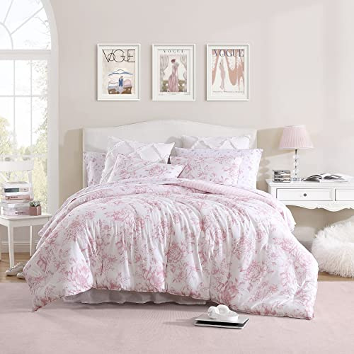 Laura Ashley - Queen Comforter Set, Reversible Cotton Bedding with Matching Shams, Medium Weight for Year Round Use, Oeko-Tex Certified, Coquette Room Decor (Delphine Mauve Pink)