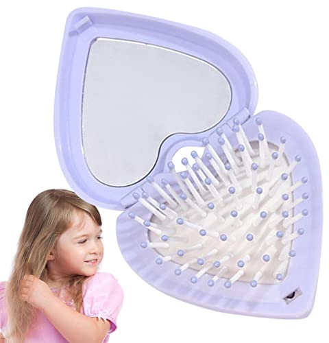 PW TOOLS Spazzola per Capelli Pieghevole,Spazzola da Viaggio a Forma di Cuore con Specchio - Borsa Piccola per Capelli, Spazzola per Capelli Pieghevole da Viaggio, Spazzola per Capelli Portatile