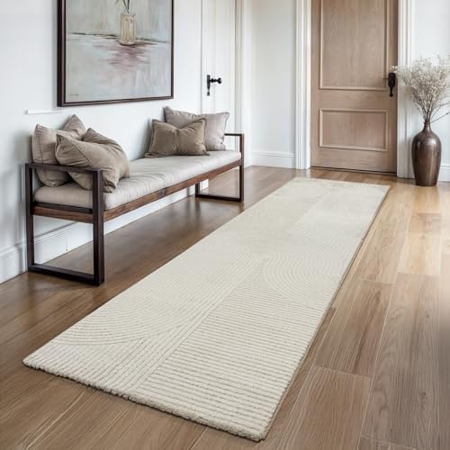 the carpet Everest - Moderner Kurzflor Teppich Hoch-Tief-Struktur, 3D-Effekt, weiche Oberfläche und hohe Flordichte, ideal für Wohnzimmer & Schlafzimmer, Panglao Design, Creme, 80 x 300 cm