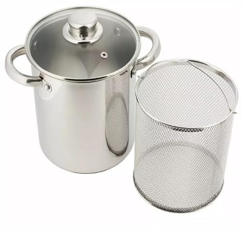 Luckyberg Spargeltopf hoch mit Glasdeckel 16cm, Spargeltopf Induktion, Dampfgarer 4,2l, Cromargan Edelstahl poliert, Topf Induktion mit Siebeinsatz, geeignet für Pasta, Spaghetti, Gemüse.