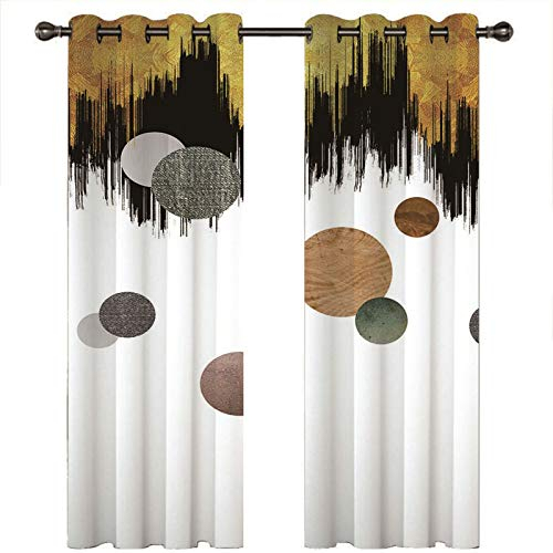 Homxi Vorhang Blickdicht 2er Set,2 x 137W x 244H cm,Gardinen Blickdicht Wohnzimmer Weiß Graugold Rund Muster Gardinen Ösenringe