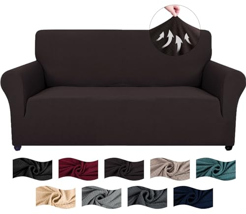CYCMACO High Stretch Sofa Überzug 2 Sitzer, Sofabezug rutschfest, Couch Bezug Elastischer, Jacquard Sofahusse Mit Armlehnen, Universal Sofa Covers, Couchüberzug Waschbare, Kaffee