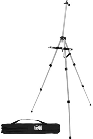 ECD Germany Chevalet d'Atelier en Aluminium, Argent, Hauteur Réglable de 50 à 156 cm, pour Toiles jusqu'à 80 cm, Support Tripode, Chevalet d'Artiste Trépied Stable Pliable, avec Sac de Transport