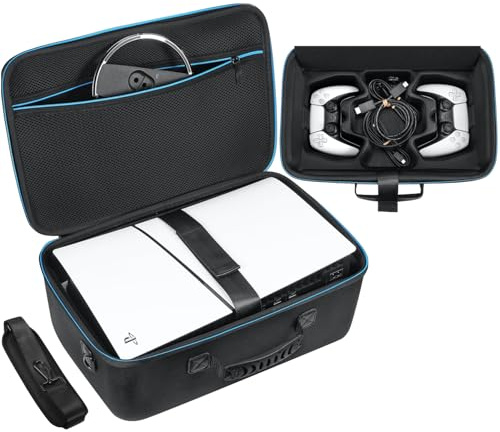 ZENACCE Custodia da trasporto compatibile con PS5 Slim, custodia rigida per console e controller Playstation 5 Slim 2023, borsa da viaggio per accessori a base verticale, Nero, Custodia