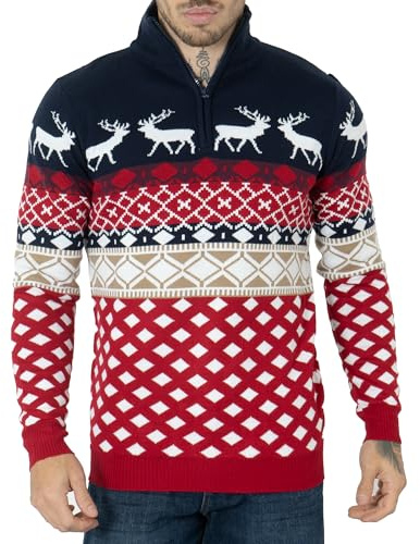 NOROZE Jultröja för män, nyhet, ”Fair Isle”-tröja, tjock, stickad jultröja för kvinnor, unisex, pullover, brittiska storlekar S–2XL, L