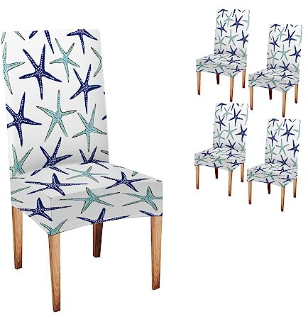 Mrcrypos Elastic Chair Cover Set of 4 Chair Covers for Dining Chairs Coastal Nautical Blue and White Background Parson Chair Covers Slipcover Chairs Covers for Kitchen Living Room Restaurant Beach