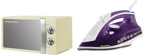 Russell Hobbs RHMM701C 17 Litre 700 W Cream Solo Manual Microwave with 5 Power Levels & Supreme Steam Iron, Powerful vertical steam function