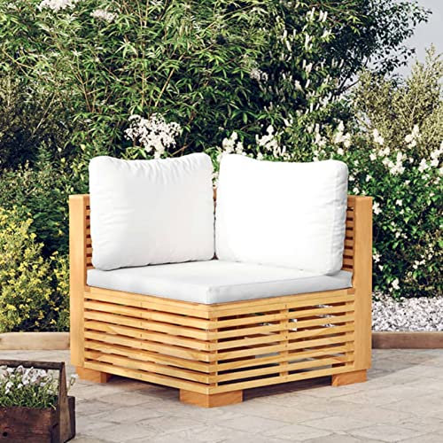 ZEYUAN Garten-Ecksofa mit Creme Kissen, Lounge Gartenmöbel, Gartenlounge, Loungemöbel, Balkon Lounge, Sitzecke Balkon, Sitzlounge Garten, Massivholz Teak