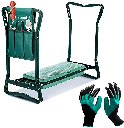 Crystals Heavy Duty Portable Foldable Foam Padded Garden Kneeler Gardening Knee Pad Metal Stool Seat (with Gardening Gloves)