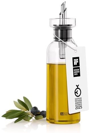AdHoc BZ80 arompour borosilikat glasoljedispenser eller vinägerdispenser elegant olivolja flaska med rostfritt stål pip idealisk för pumpafröolja eller vinäger lufttät, 300 ml