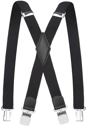Pejoye Hosenträger 4 Clips X-Form 3,5 cm breit – Elastisch & verstellbar, extra starker Halt, für Arbeitshosen, Motorrad & Alltag, Einheitsgröße für Herren & Damen