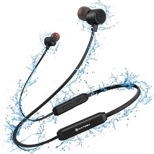 YATWIN Écouteurs intra-auriculaires Bluetooth 5.0 avec son HiFi 16 heures, étanche IPX7, écouteurs magnétiques ultra légers, avec microphone MEMS à réduction du bruit, pour le jogging