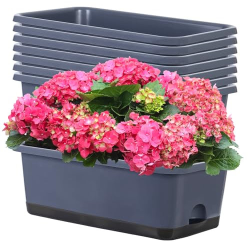 Oliz Blumenkasten für Fenster, 43,2 cm, rechteckig, mit Ablauflöchern und Tabletts, Gemüse-Pflanzgefäße für Fensterbank, Terrasse, Garten, Balkon, Zuhause, Veranda, Hof, Innen- und Außenbereich, 8