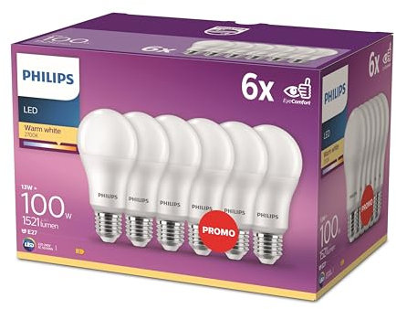 Philips LED Classic E27 Lampen 6-er Pack (100 W), matte LED Lampen mit warmweißem Licht, energiesparende Lampen mit langer Nutzlebensdauer, neue Generation