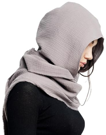 Itkcozcg Modisches Accessoire, 2-in-1 Kapuzenschal für Damen, Teenager, Winter, Baumwolle, Pullover, Mütze, Herbst, warm, Erwachsenenschal, Mütze, Wärme für Freundin, grau, 124*63.5CM
