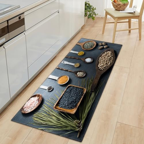 XQKXHZ Küchenläufer Küchenmatte,Pflegeleicht,Gewürze und Löffel Küchenteppich Waschbar Badezimmer Teppich rutschfeste Bunt Teppich Läufer für Küche Flur Schlafzimmer,B1,80x120cm/31 x47