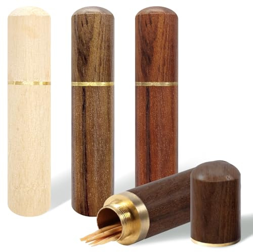 CENCERY 4 Stück Zahnstocherhalter Zahnstocherhalter-Box Tragbares Zahnstocheretui aus Holz Zahnstocher-Taschenbox Mini-Zahnstocherbox für Zahnstocher