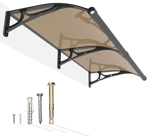 Auvent de Porte Extérieur avec Système de Drainage – 200 x 100 cm Marquise Abri de Pluie en Polycarbonate Anti-UV, Support Aluminium, Protection Contre Neige, Vent et Soleil
