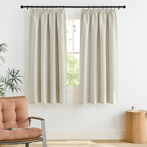 PONY DANCE Tende Termiche Isolanti per Interni con Fettuccia Metodi di Sospensione Multipli 2 Pezzi L140 x A145 cm Tenda Oscurante Curtains per Cucina Finestra, Beige Chiaro