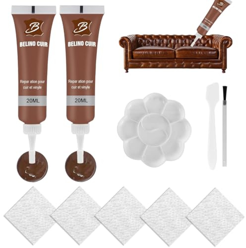 Jiounie 2PCS Kit Réparation Cuir, Kit Rénovation Cuir, Crème Réparatrice Cuir, Pâte Réparatrice Cuir, pour Restaurer Meubles, Canapés, Veste en Cuir, Siège Auto, Renovateur Cuir (Marron)