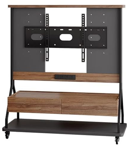 LYXWGRZD TV-stativ, TV-vagn med Hjul, TV-golvstativ med 15° Lutning, Rullande TV-vagn med Förvaring, Rullande TV-vagn, Portabelt Bildskärmsställ(Black)