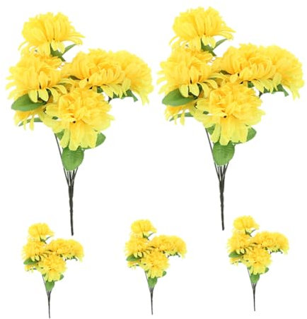 GLEAVI 5stücke Künstliche Gelbe Ringelblumen Köpfe Für Grabdekorationen Künstliche Chrysanthemen Seidenblumenarrangements Outdoor-Friedhof-Dekoration