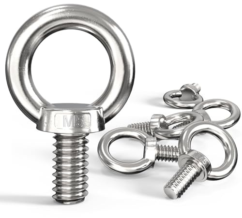 Forbabe 6 piezas de tornillo de anillo M5, pernos de ojo de acero inoxidable 304, pernos de anillo redondo con rosca para fijar y colgar
