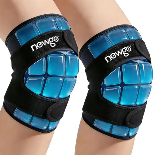 NEWGO Knee kühlkompresse knie, Wiederverwendbare kühlbandage knie, Gel kühlende Kniebandage bei Schmerzen, Schwellungen, Arthritis, Meniskusriss & Sportverletzungen (1 Paar)