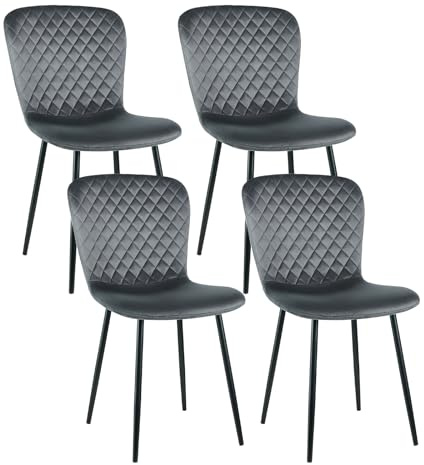 AINPECCA Esszimmerstühle 4er Set Essstühle Samt Gepolsterte Küchenstühle mit Rückenlehne, Stahlbeine im skandinavischen Design für Esszimmer, Küche(4, Grau)