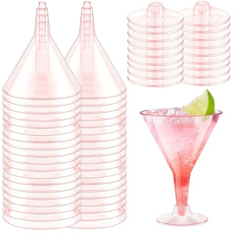 Kokoie Plastic Cocktail Glasses, 25 PCS 180ml Plastic Martini Glasses, Reusable Clear Party Cocktail Glasses for Champagne, Mocktail, Margarita, Christmas Wedding Birthdays Pink