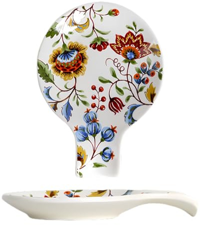 Poggiamestolo in ceramica dipinta a mano, supporto per utensili da cucina per piano cottura, grande supporto per cucchiaio da cucina, poggia cucchiaio (colorful B, 1pcs)